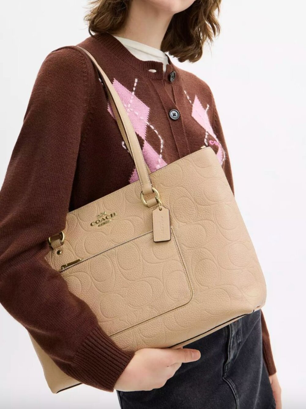 NWT COACH Station Tote Bag In Signature Leather - CCD49 Gold/Oat - Picture 1 of 5